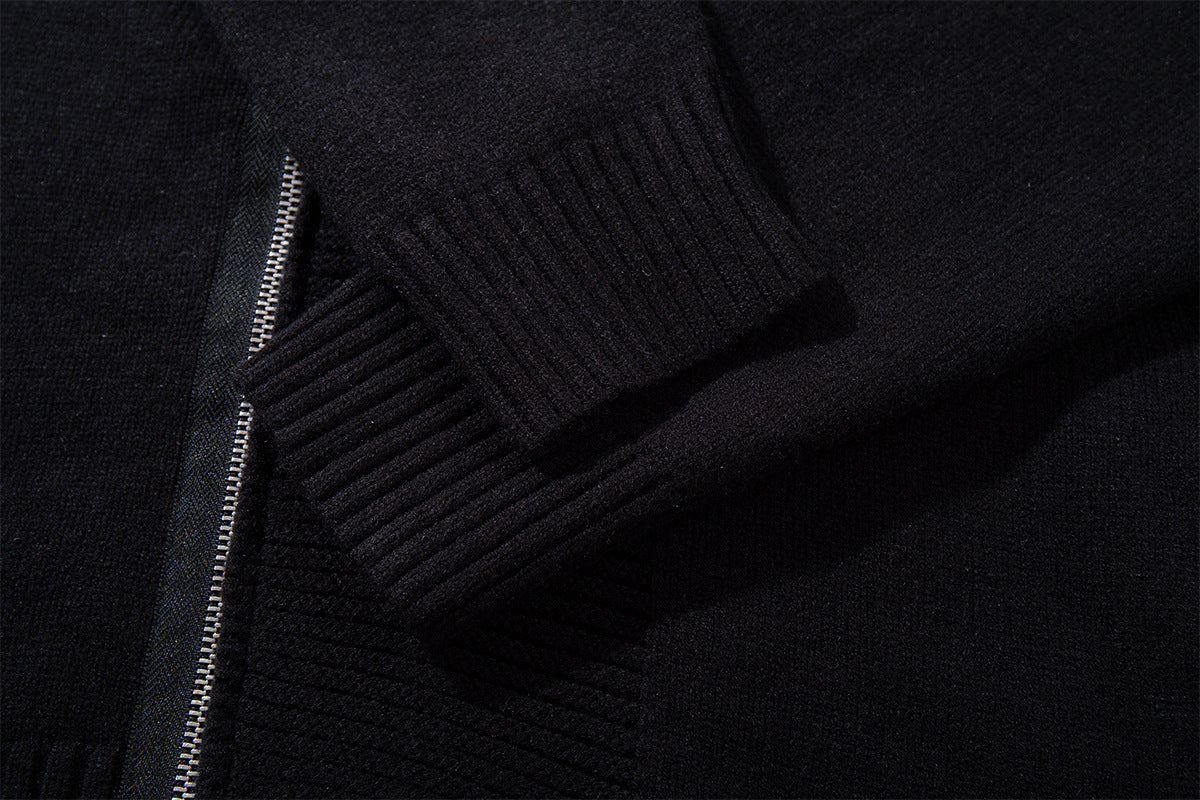 Zip Up Hoodie Black Knit Oversized Full-Zip Sweater Hoodie