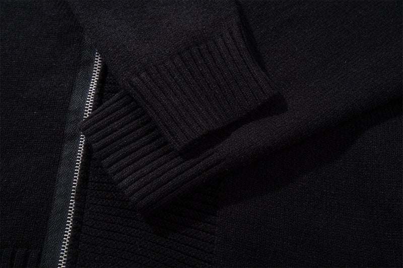 Zip Up Hoodie Black Knit Oversized Full-Zip Sweater Hoodie