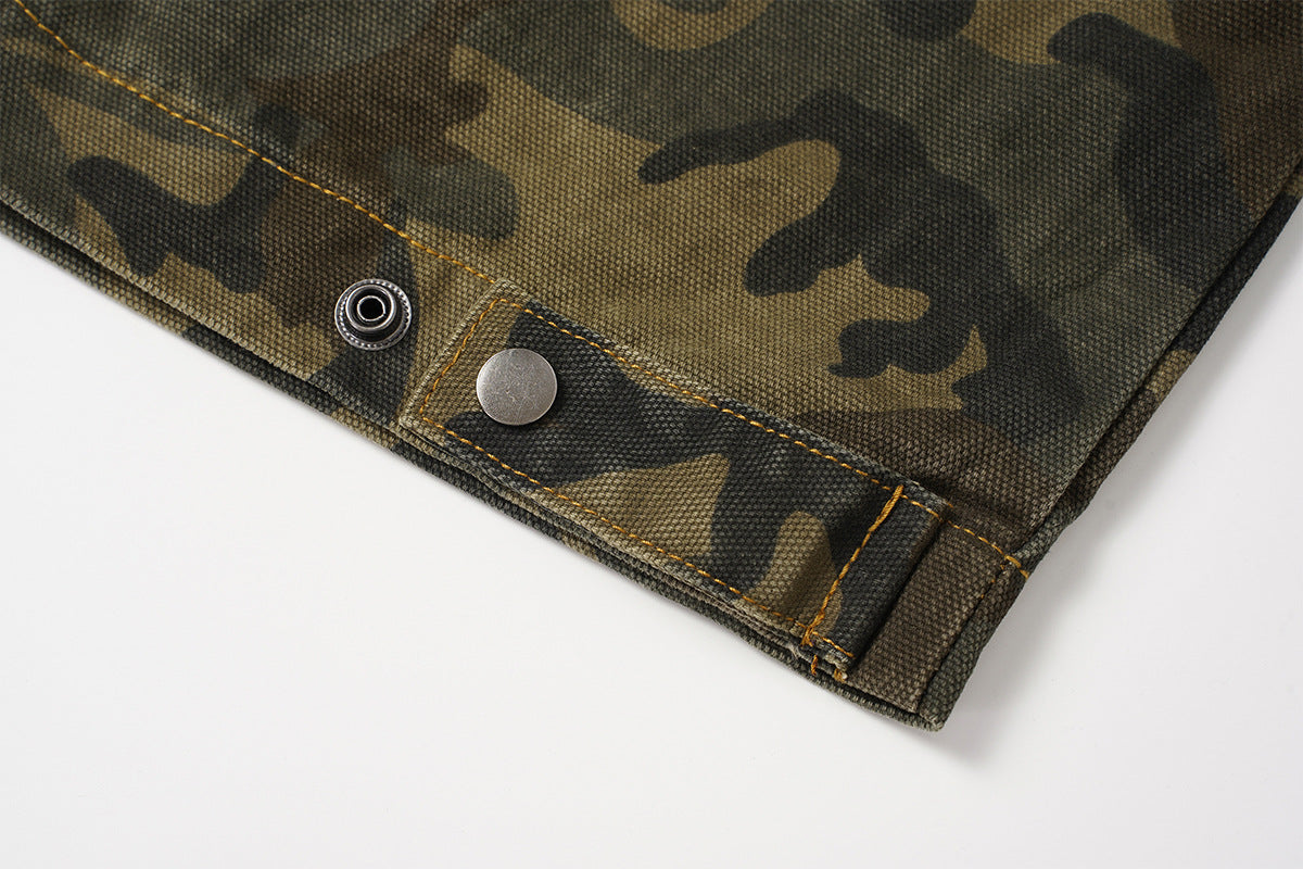 Veste de travail zippée en toile camouflage avec col en velours côtelé