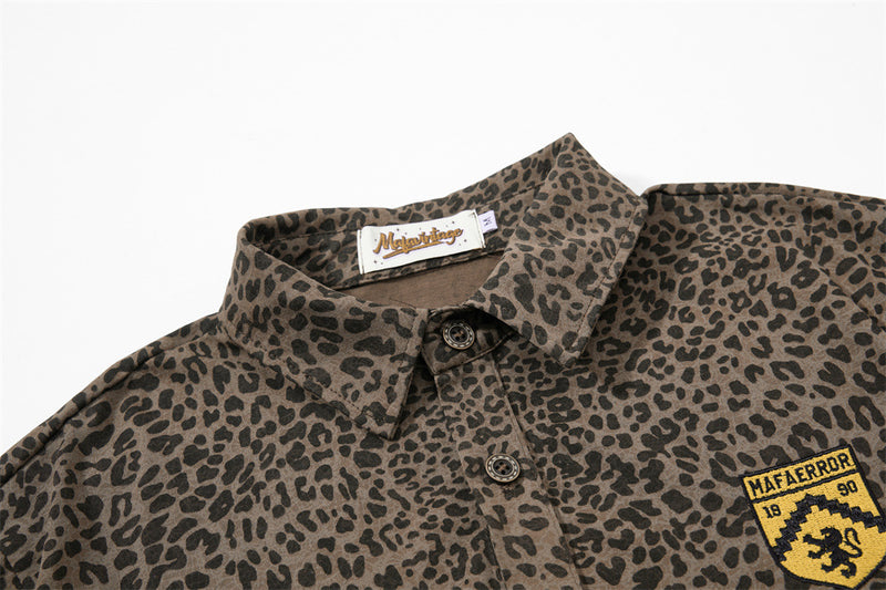 Mafa Vintage Leopard Print Short Sleeve Polo Shirt