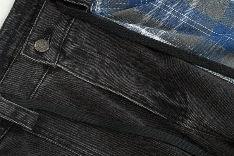 Wide-Leg Jeans with Detachable Plaid Skirt Overlay — Deconstructed Punk