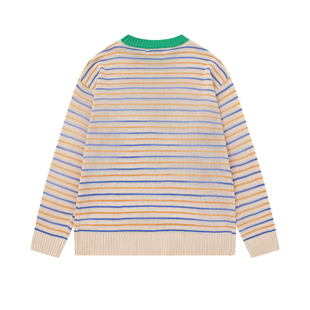 Jersey Extragrande de Cuello Redondo para Hombre – Punto de Rayas con Estampado de Corderos y Estrellas