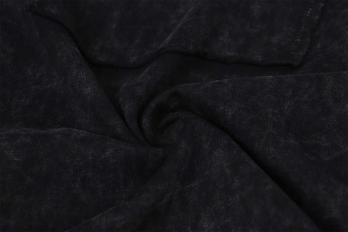 Pull homme gris à col rond – Délavé à l’acide, déstructuré, manches longues à bords bruts