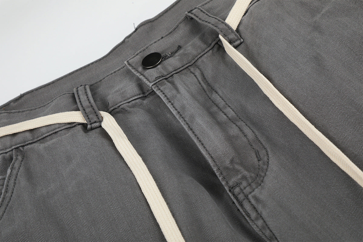 Wide-Legged Cargo Pants – Charcoal Grey Multi-Pocket Straight Leg