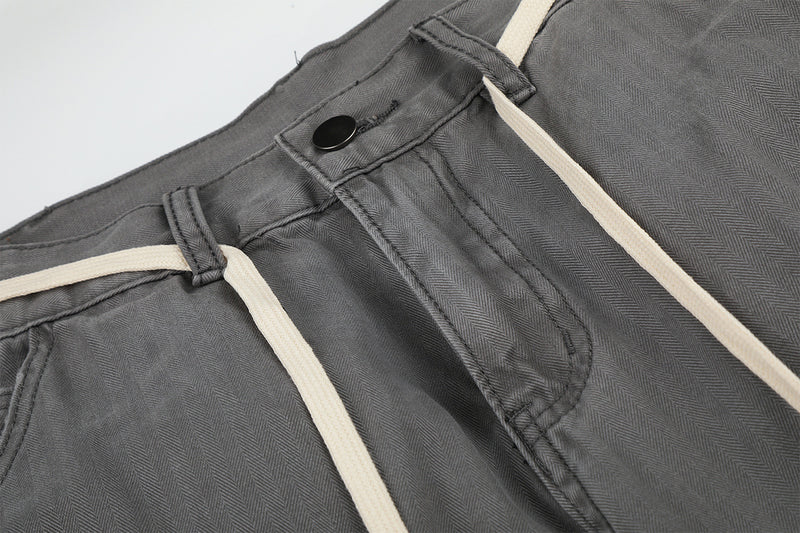 Wide-Legged Cargo Pants – Charcoal Grey Multi-Pocket Straight Leg