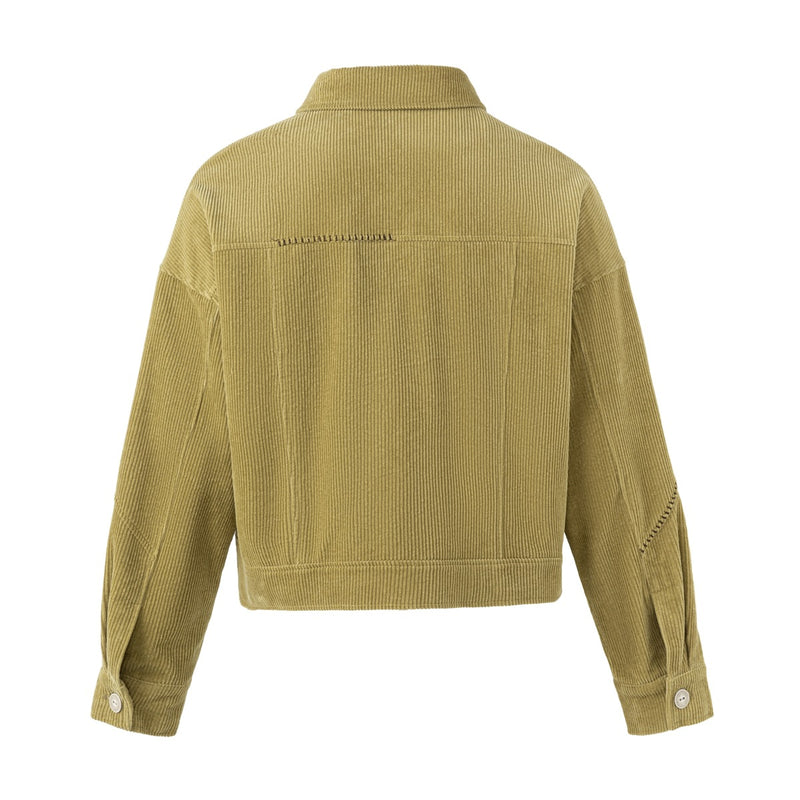 Corduroy Trucker Jacket — Oversized Fit, Floral-Lined, Olive Green