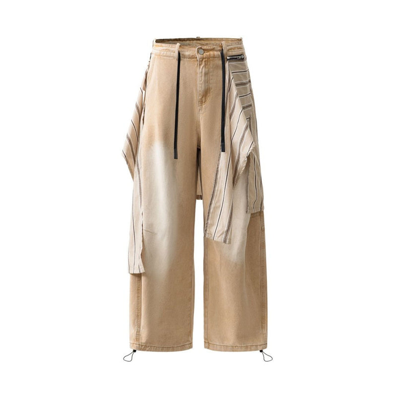 Wide-Leg Baggy Jeans with Detachable Plaid Skirt Overlay — Men's Punk Street