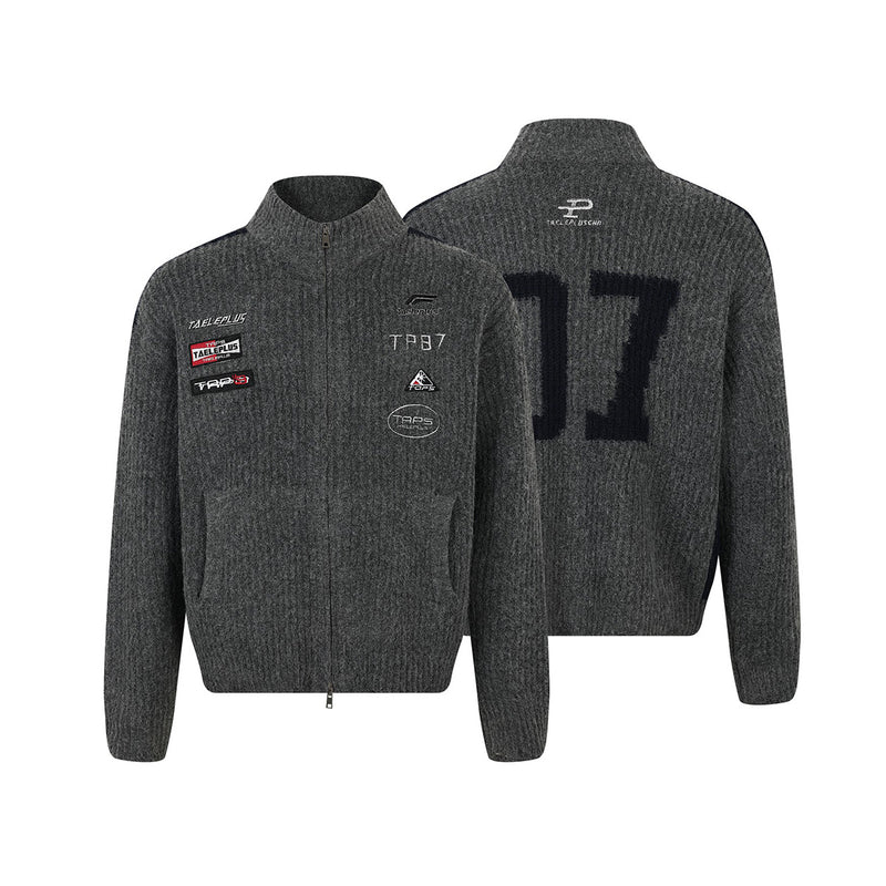 Strick-Cardigan mit Racing-Patches, Reißverschluss und Stehkragen