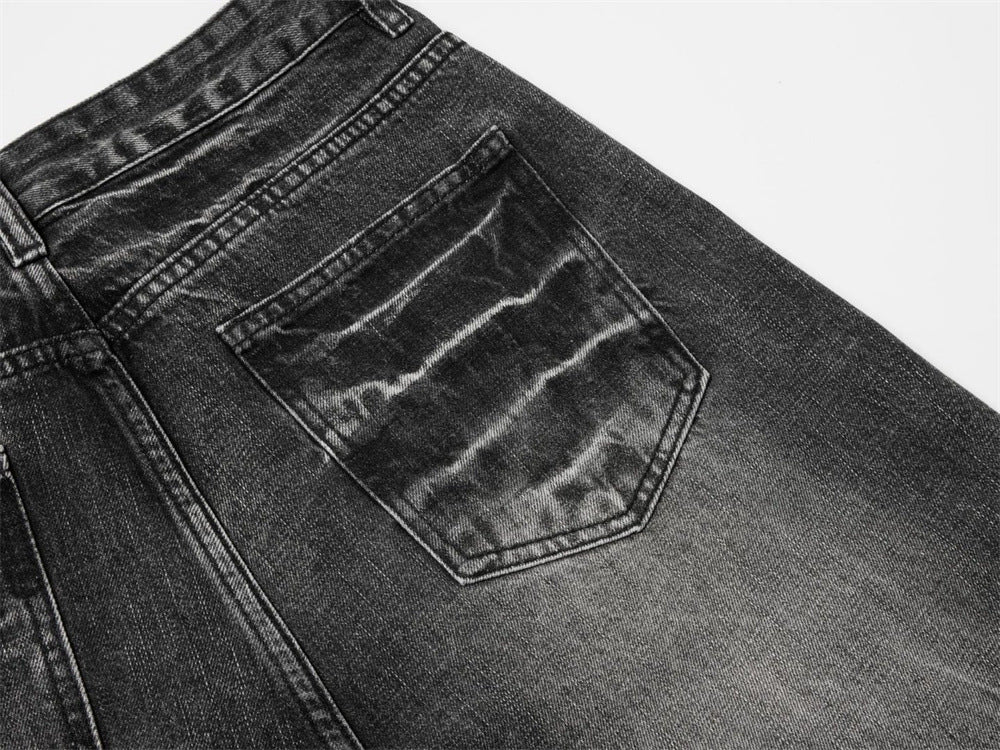 Baggy Dark Wash Jeans – Men's Wide Leg Vintage Punk Distressed Faded Denim