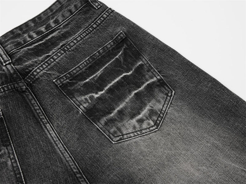 Baggy Dark Wash Jeans – Men's Wide Leg Vintage Punk Distressed Faded Denim