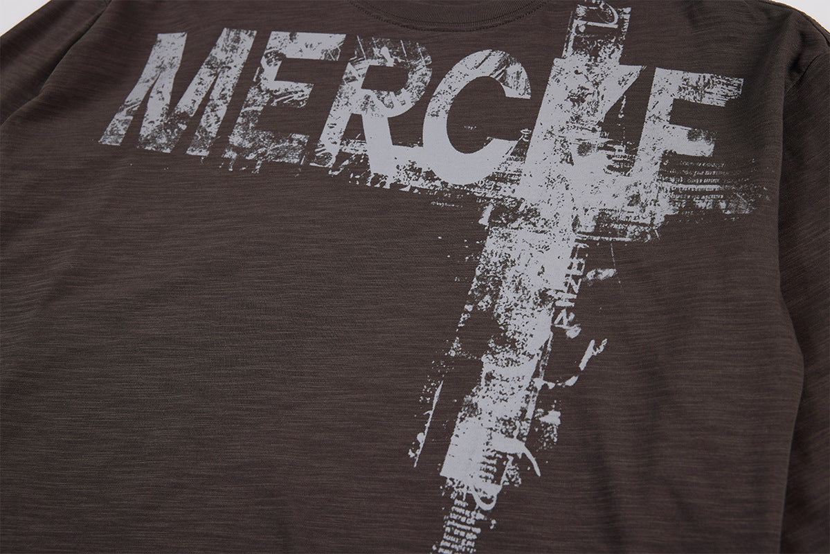 Long Sleeve Graffiti Cross Print Tee – Slub Cotton Crew Neck T-Shirt