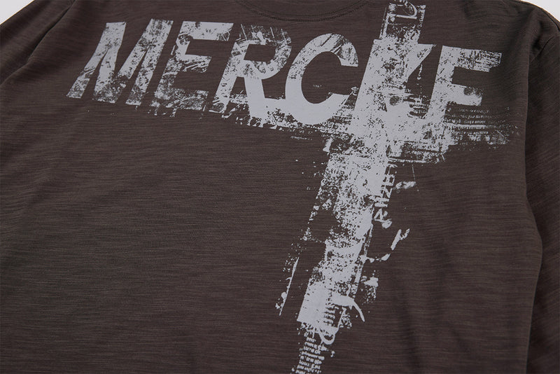 Long Sleeve Graffiti Cross Print Tee – Slub Cotton Crew Neck T-Shirt