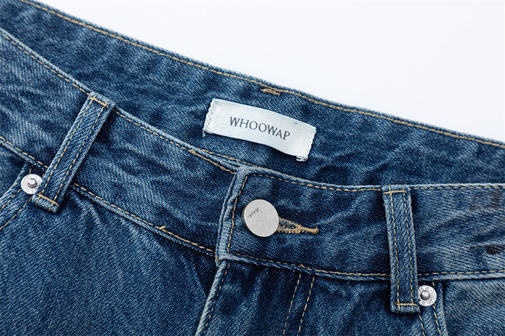 Wide-Leg Distressed Jeans with Paint Splatter & Ripped Knees – Vintage Punk