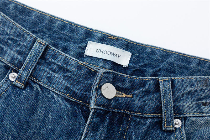 Wide-Leg Distressed Jeans with Paint Splatter & Ripped Knees – Vintage Punk
