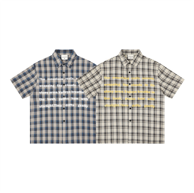 Oversized Plaid Short-Sleeve Shirt with Letter Print