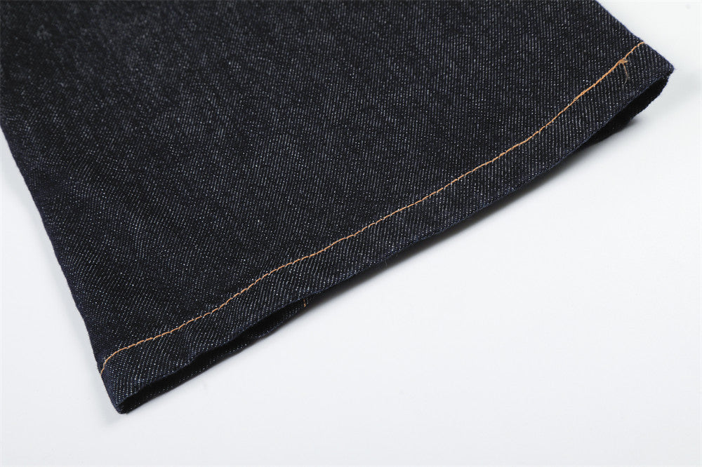 Wide-Leg Raw Denim Jeans – High Street Diagonal Seam Detail