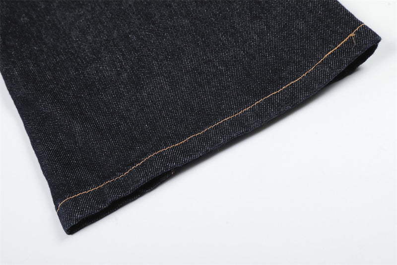 Wide-Leg Raw Denim Jeans – High Street Diagonal Seam Detail