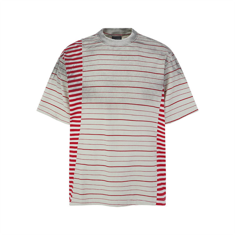 Distressed Stripe Patchwork Oversized T-Shirt | Washed Irregular Spliced Streetw