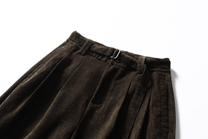 Men's Wide-Leg Pleated Trousers – Barrel Fit Corduroy-Texture Pants