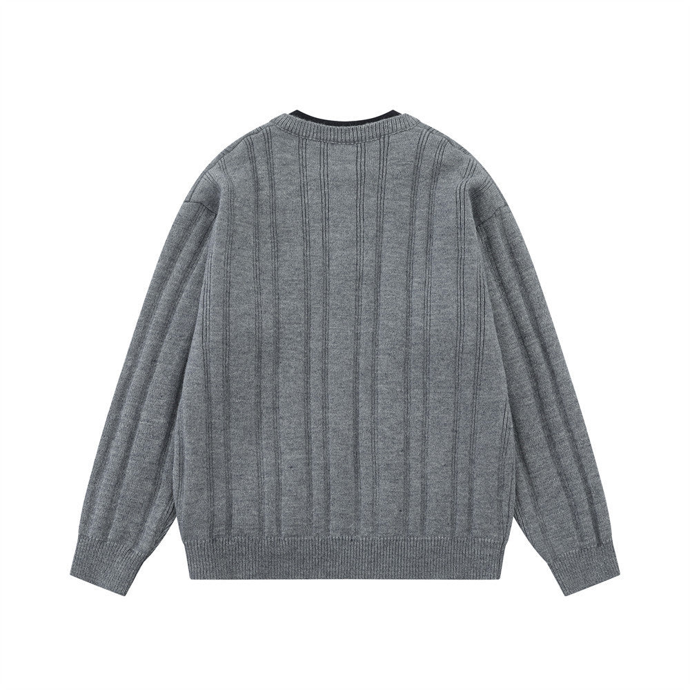 Pull homme en maille côtelée à col tunisien – Coupe oversize décontractée