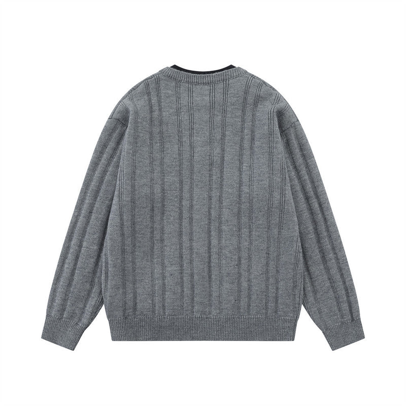 Pull homme en maille côtelée à col tunisien – Coupe oversize décontractée