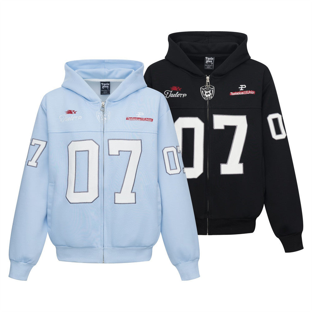 Zip-Hoodie mit 07-Patch – Oversize-College-Sweatshirt im Streetwear-Stil