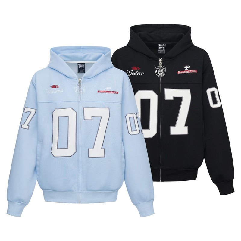 Zip-Hoodie mit 07-Patch – Oversize-College-Sweatshirt im Streetwear-Stil