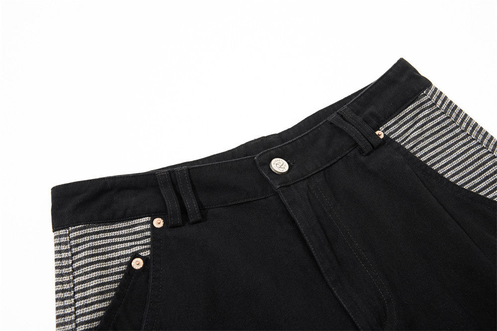 Wide-Leg Cargo Pants with Contrast Stripe Pockets – Men's Relaxed Straight