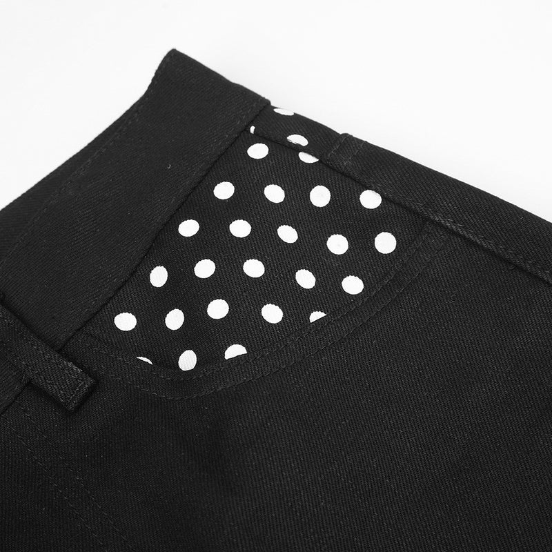 Pantalon à jambes larges avec poches contrastantes à pois et revers aux ourlets