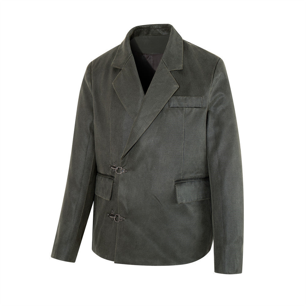Veste blazer homme casual chic – Fermeture à boucle métallique gris-vert