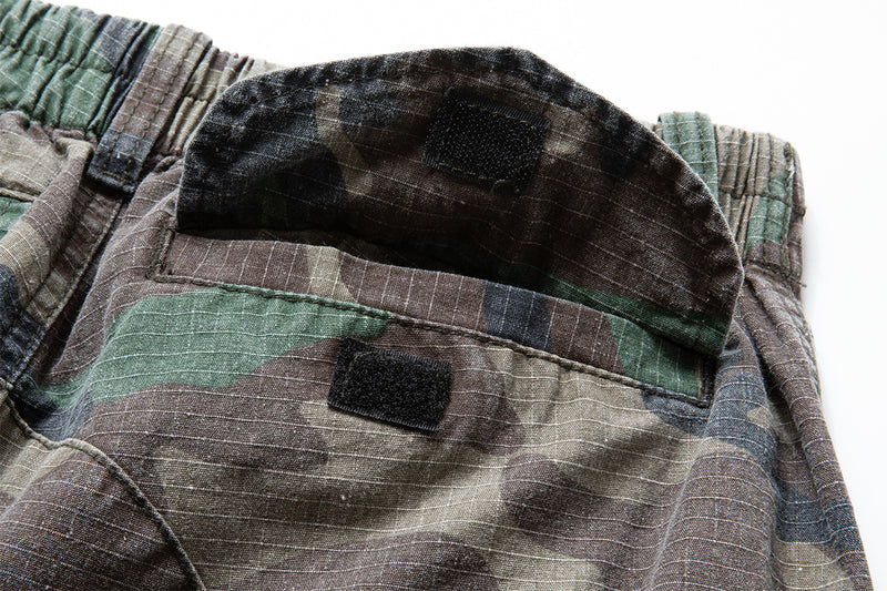 Woodland Camo Wide-Leg Cargo Pants – Washed Vintage Military Style