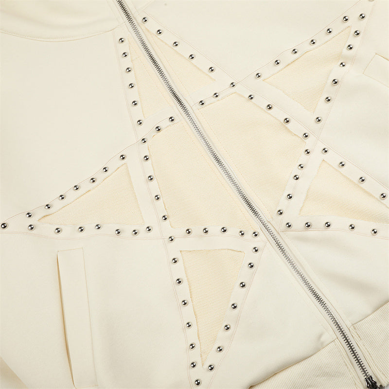 Men's Zip-Up Hoodie with Patchwork Star Stud Detail