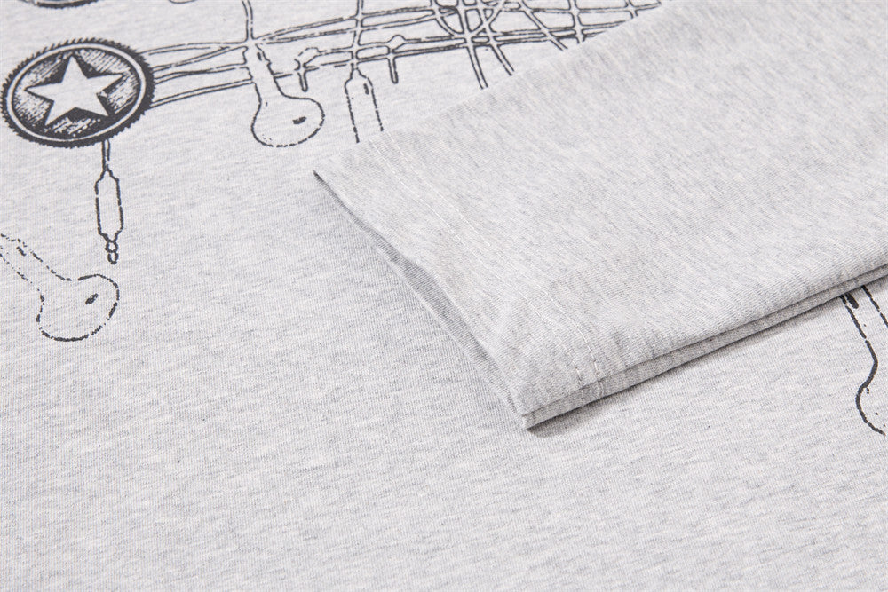 Long Sleeve Polo Shirt with Graffiti Star Print