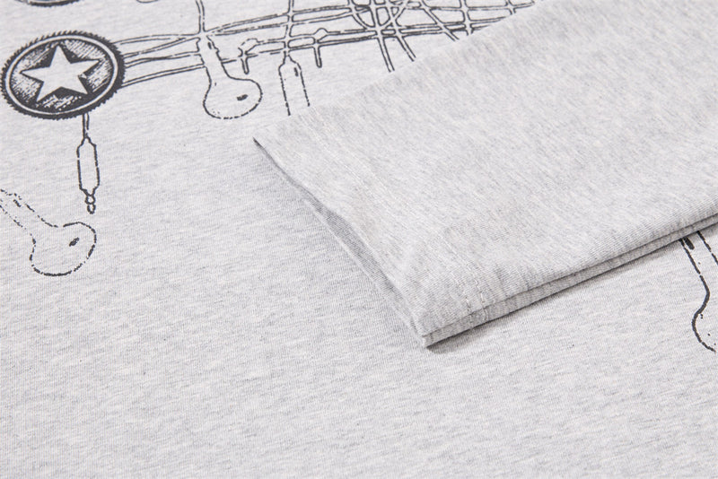 Long Sleeve Polo Shirt with Graffiti Star Print