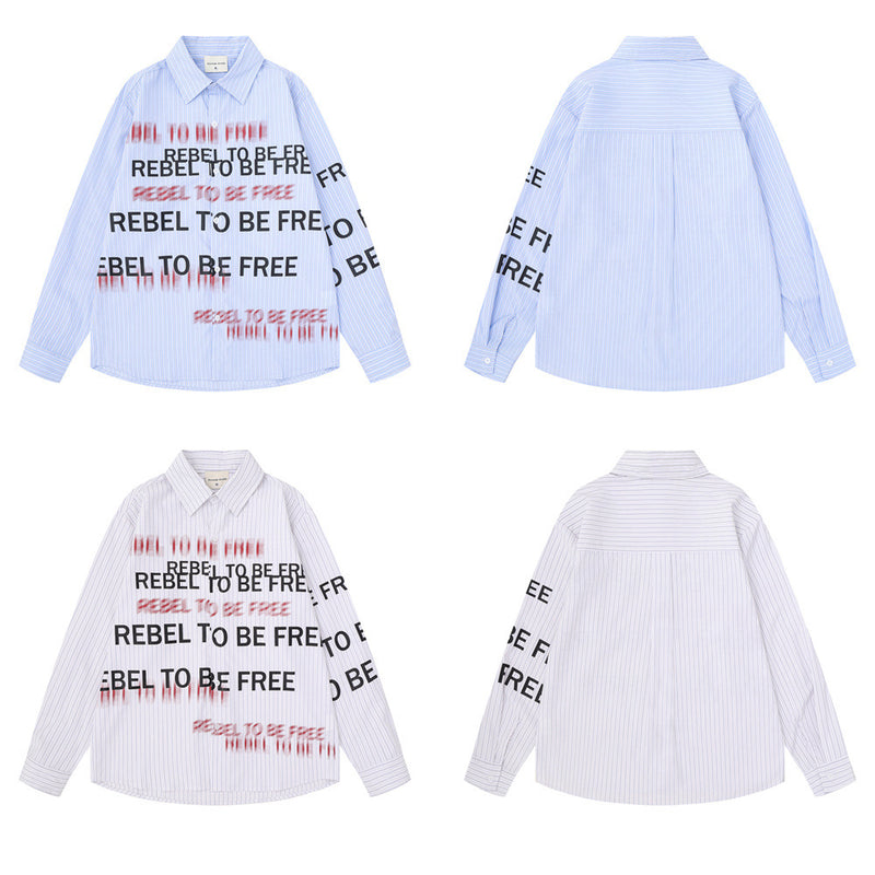 Gestreiftes Herrenhemd mit Knopfleiste und "Rebel To Be Free"-Print, lässige Passform