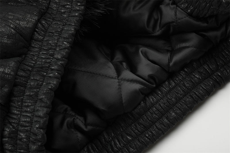 Chaqueta bomber punk oversize – Ribete de pelo sintético, cuello con tira y acolchado cálido
