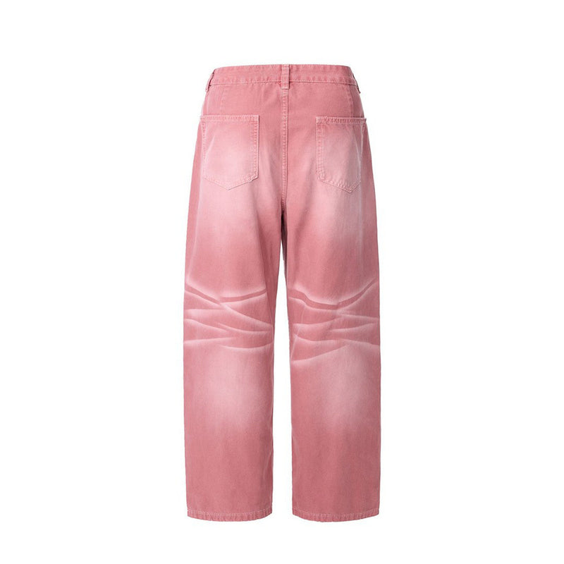 Rosa Wide-Leg-Canvas-Hose mit Destroyed-Details – Paint-Splatter-Workwear-Jeans