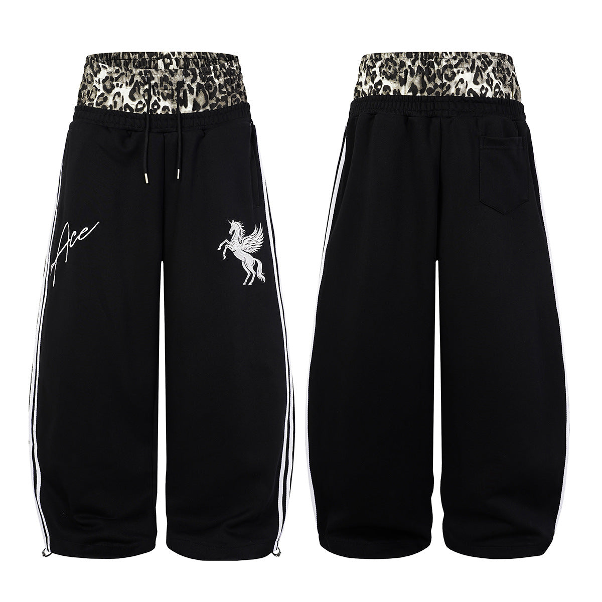 Ace Unicorn Zip-Up Hoodie & Wide-Leg Sweatpants Set with Leopard-Print Lining