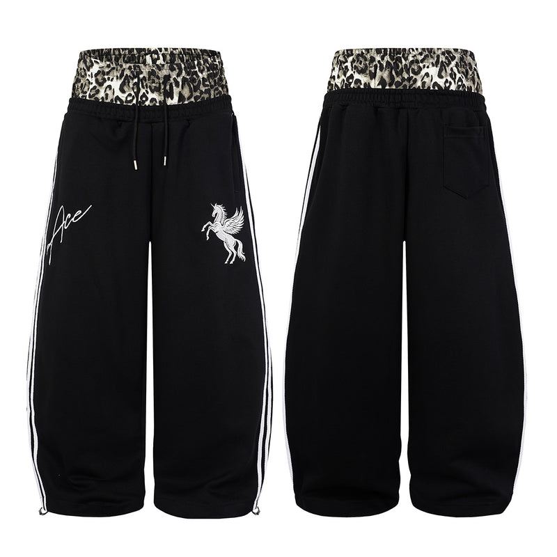 Ace Unicorn Zip-Up Hoodie & Wide-Leg Sweatpants Set with Leopard-Print Lining