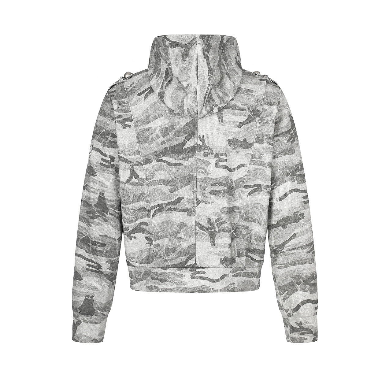 Sudadera con capucha y cremallera de camuflaje, oversize de estilo militar con botones plateados