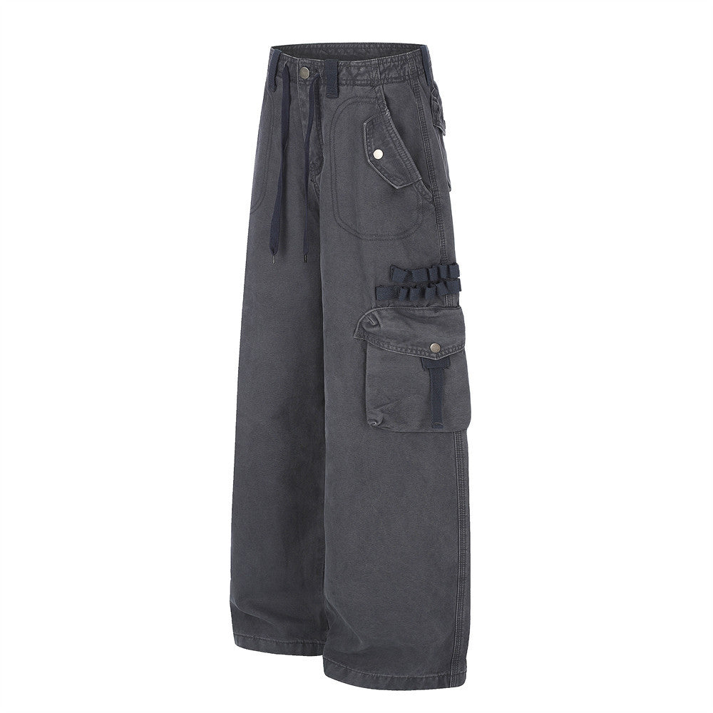 Baggy Cargo Pants Men Wide-Leg Multi-Pocket Washed Streetwear Trousers