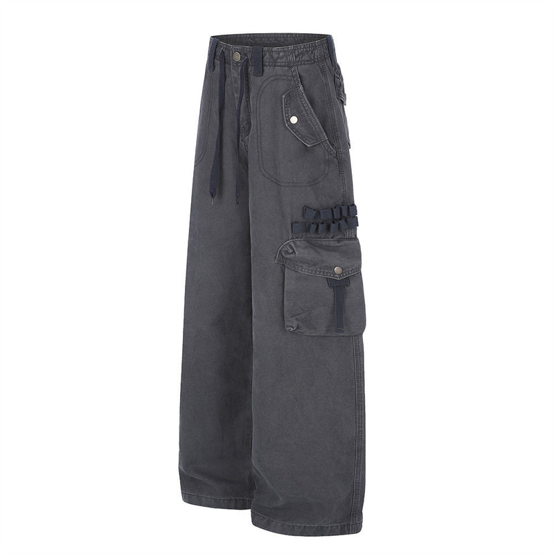 Baggy Cargo Pants Men Wide-Leg Multi-Pocket Washed Streetwear Trousers