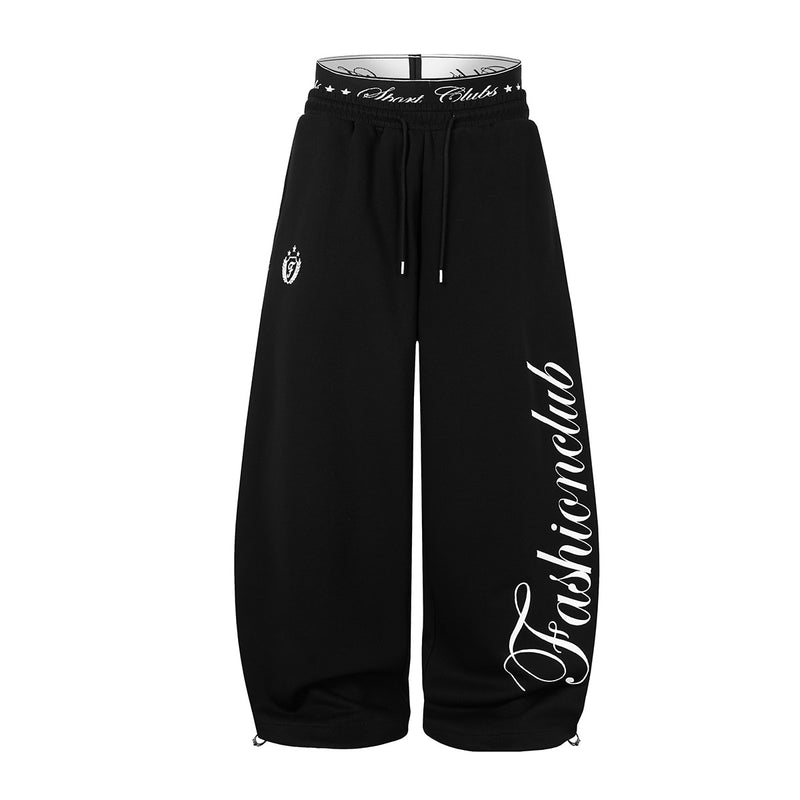 Wide-Leg Baggy Sweatpants with Fashionclub Script Print & Double-Waistband