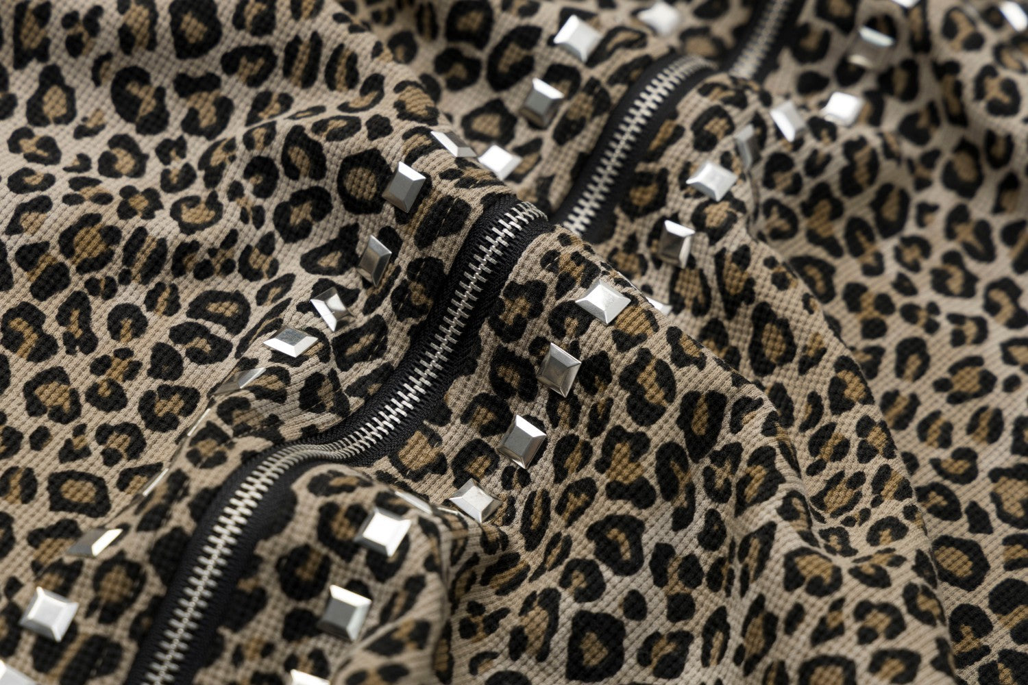 Leopard-Zip-Hoodie Streetwear – Kristallnieten-Details, lange Ärmel
