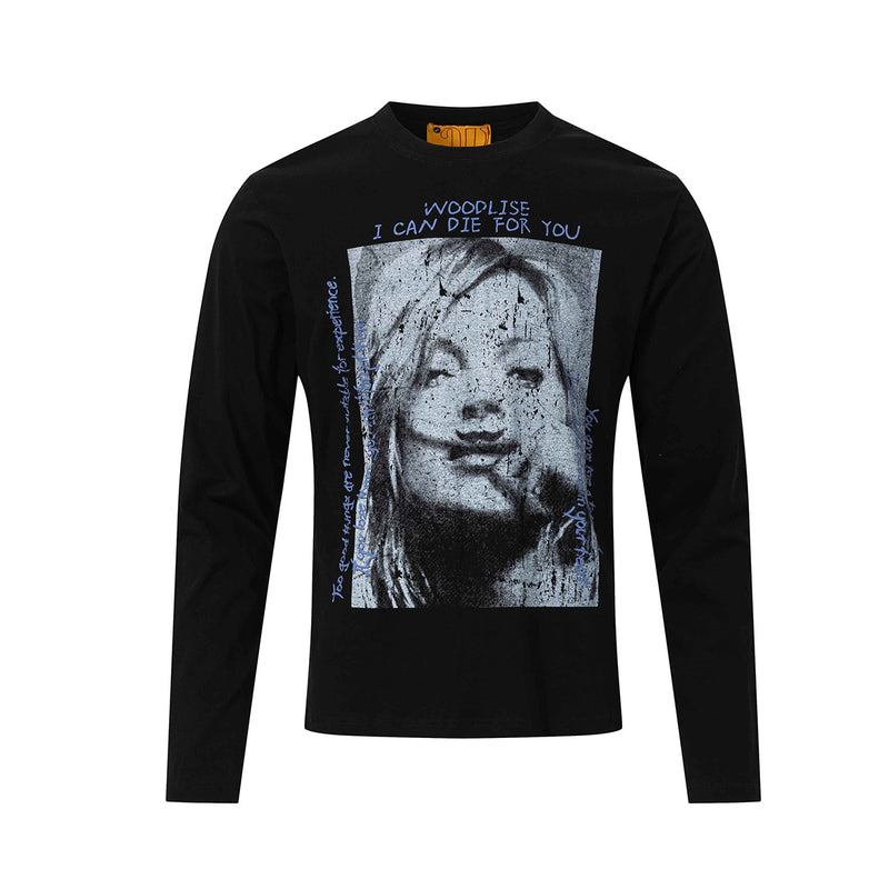Langarmshirt mit Grafikprint, Street-Rock-Porträt und Rundhalsausschnitt