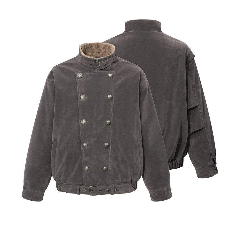 Herren-Doppelreiher – Vintage-Military-Bomberjacke mit Sherpa-Kragen