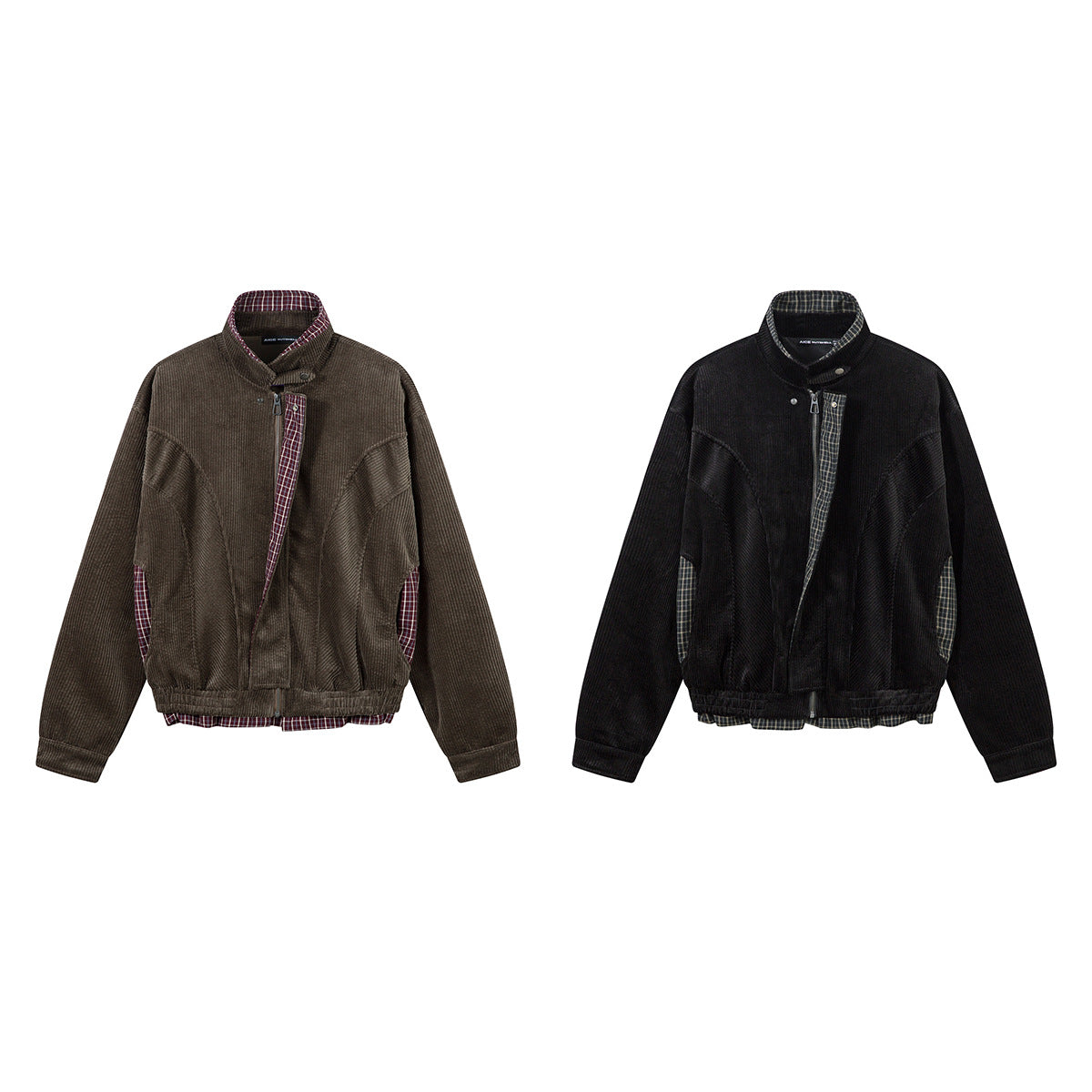 Corduroy Boxy Jacket with Plaid Contrast Lining – Retro American Style