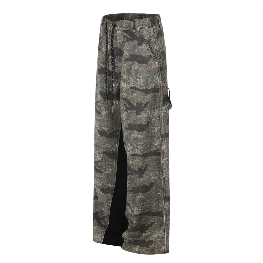 Camo-Cargohose – Wide Leg mit kontrastierendem Panel, Streetwear-Hose