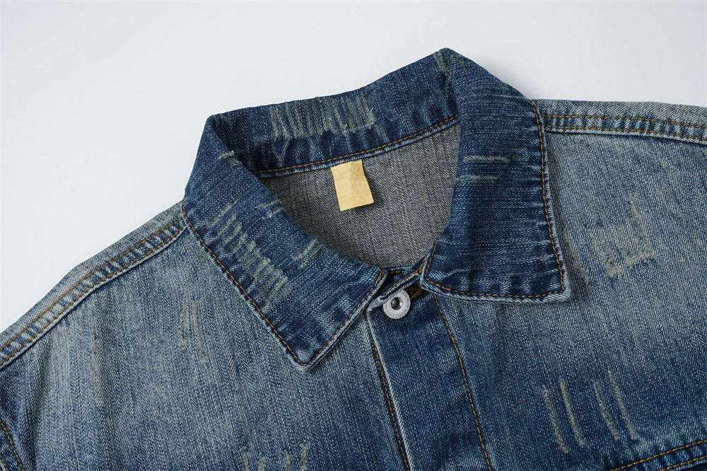 Veste en jean homme délavée et usée – Style street vintage punk