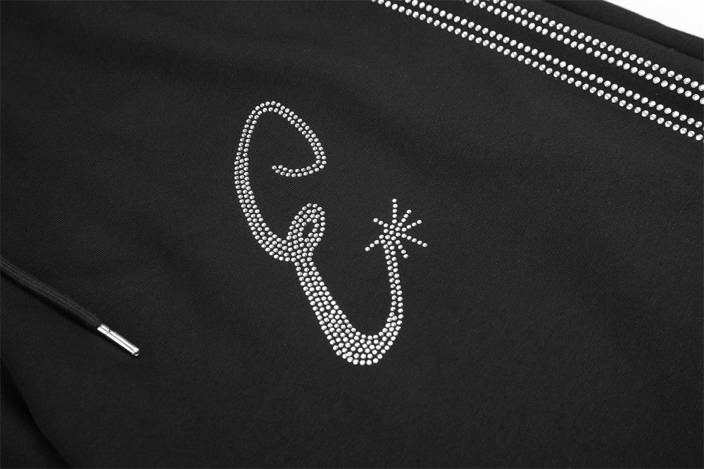 Jogginghose mit weitem Bein und Strass-Schriftzug – Oversize-Streetwear-Jogger für